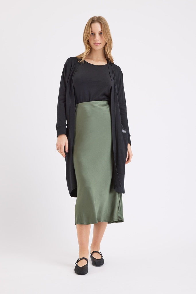 Merino Long Length Cardi Black + Scoop Neck